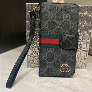 Gucci Black and Green IPhone Phone Case with Strap